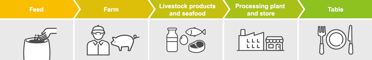 Feed > Farm  > Livestock products and seafood > Processing plant and store > Table