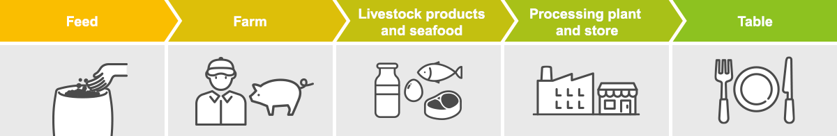 Feed > Farm > Livestock products and seafood > Processing plant and store > Table